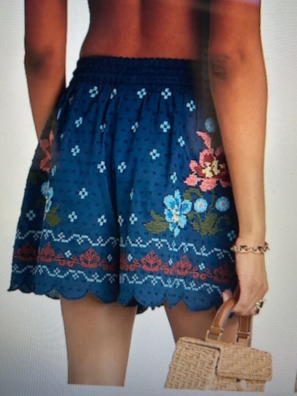 Farm Rio Dark Blue Multi 100% Cotton Stitched Garden Embroidered Shorts - Picture 13 of 14